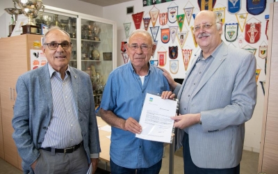 Martí Sala, Juan José Murillo i Josep Masip aquest migdia a les oficines del Municipal de Ca n'Oriac | Roger Benet